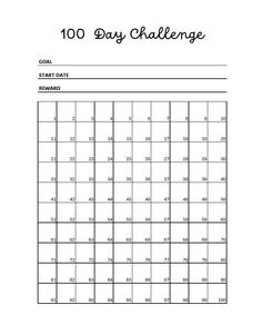 the printable 10 day challenge is shown in black and white, with numbers on it