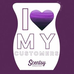 the i love my customers logo on a purple and white vase with a heart in it