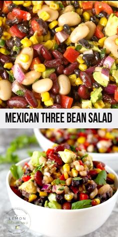 mexican three bean salad in a white bowl