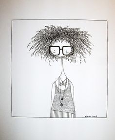 a drawing of a person with glasses and a plant