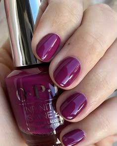 OPI Feeling Berry Glam nail polish color. purple winter nails. january nails. winter solid nail color ideas. February Nails Solid Color, Berry Colored Nails Fall, Gel Nails Solid Color Winter, Berry Color Nails, Merlot Nail Color, Mail Colors For Winter, Opi Winter 2023, Berry Nails Fall, Opi Dip Powder Colors Winter 2023