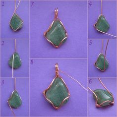 step by step instructions on how to make wire wrapped pendants with green stone beads