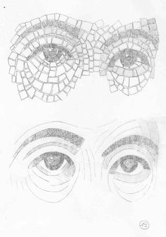 two drawings of eyes with circles and squares on the top one is drawn in pencil