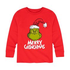 Dr. Seuss - Merry Grinchmas - Toddler And Youth Long Sleeve Graphic T-Shirt - Celebrate the essence of Dr. Seuss's Dr. Seuss with officially licensed apparel featuring unique designs crafted exclusively by Hybrid Apparel. Each piece brings beloved characters, iconic imagery, and memorable moments to life, offering Dr. Seuss fans a one-of-a-kind way to showcase their passion. Toddler Grinch Shirt, Dr Seuss Characters, Mischievous Cat, Dr Seuss The Grinch, Grinch T Shirt, Grinch Shirt, Grinch Shirts, Merry Grinchmas, Kids Clothes Boys