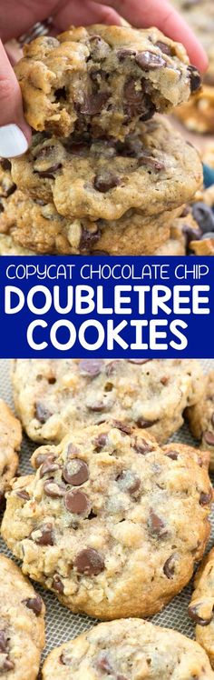 double chocolate chip cookies stacked on top of each other with the title in the middle