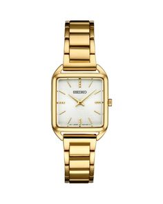 Seiko Watch Essentials Watch, 26mm Seiko Gold Watch, Seiko Watches Women, Seiko Gold, Slim Watches, Watches Women, Seiko Watches, Women Essentials, Clean Design, Steel Bracelet