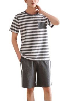 PRICES MAY VARY. 95% Cotton 5% Spandex Standard USA Size:S(8-10Years)M(10-12Years);L(13-15Years);XL(15-17Years);XXL(18-20Years); Junior young big kid boys sets This 2-piece pajama set includes Striped tops and matching pants,Loose Relaxed fit. Warm soft fabric with a full wide cut for easy movement and maximum sleeping comfort. Perfect for sleeping, playing, lounging or sleepover. Great for boys¡¯ Christmas, Birthday, Halloween, Thanksgiving and New Year gift as well. Young Big Boys Loose Summer Boy Pajamas Teenage, Boy In The Striped Pajamas, Big Boys Fashion, Boy Pajamas, Plaid Pajamas Boys, Boy 12 Month 2pc Pajamas, Summer Sleepwear, Pajama Fashion, Cotton Sleepwear