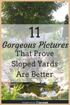 a pond surrounded by rocks and plants with the words 11 gorgeous pictures that prove slope yards are