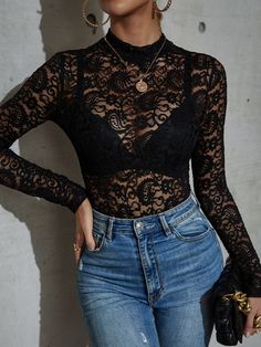 بلايز شفاف الصاف جذابة Lace Dress Pattern, Elegant Vest, Female Shirt, Women Lace Blouse, Floral Lace Blouse, Without Bra, Shirt Korean, Sheer Lace Top, Cropped Tops