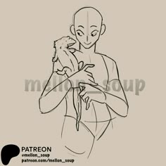 a drawing of a man holding a small animal in his hands, with the caption patreon