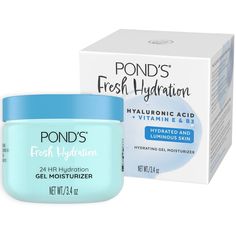 Achieve 24-hour hydration and luminous skin with POND'S Hyaluronic Acid and Vitamin E & B3 Gel Moisturizer.Thishydrating face moisturizeris formulated with fourtypes of Hyaluronic Acid that hold up to 1000 times theirweight in water, penetrate deeper into the skin for additionalhydration, easily absorb for increased moisture retention andcreate a protective barrier to prevent moisture loss. Theaddition of Vitamin E, a potent antioxidant, is known to helpprotect skin from free radical damage, whi Vaseline Rosy Lips, Ponds Cold Cream, Water Gel Moisturizer, Gel Face Moisturizer, Aloe On Face, Neutrogena Makeup Remover, Neutrogena Makeup, Makeup Remover Wipes, Cold Cream