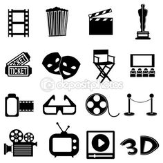 black and white movie icon set