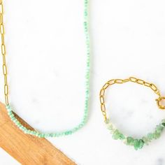 Listing Is For Both Necklace And Bracelet 1. Necklace: Half & Half Necklace - The Perfect Combination Of Green Aventurine Gemstone Beads And 18k Gold Paperclip Chain. This Necklace Has A Easy Going Style That Is Perfect To Layer With A Pendant Necklace Or Wear On Its Own. Water-Friendly And Hypoallergenic ~Light Green Aventurine Gemstone Beads 3mm Faceted ~18k Pvd Gold On Stainless Steel (Waterproof & Hypoallergenic) Paperclip Chain ~Necklace Measures 18.5" Total Length - Can Be Worn Any Length Half Necklace, Vacation Jewelry, Paperclip Chain Necklace, Whimsical Jewelry, Necklace And Bracelet, Aunt Gifts, Easy Going, Green Aventurine, Bracelet Necklace