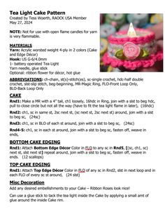 the instructions for how to make a crocheted tea light cake pattern are shown