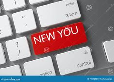 New You Concept Metallic Keyboard with New You on Red Enter Key Background, Selected Focus. 3D Illustration.