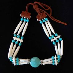 Native American Choker Necklace with turquoise Modern Native American Jewelry, Native American Chokers, Indigenous Necklace, Native Dresses, Vampire Oc, Bone Bead Necklace, Beadwork Jewelry, Sunglasses Necklace, Native Dress