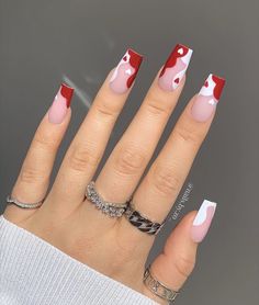 Valentines Day Nail, Vday Nails, Edgy Nails, Unique Acrylic Nails, Acrylic Nails Coffin Short, Square Acrylic Nails, Coffin Nails Designs