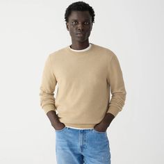 J.Crew: Cotton Piqué-stitch Crewneck Sweater For Men Crew Neck, For Men