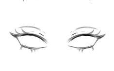 the eyes are drawn in pencil and have long eyelashes on top of each eyeliner