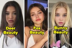 four different types of women's hair with the words fox, bunny, beauty