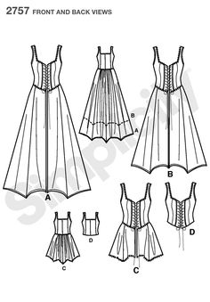 sewing pattern for a dress with straps and pleating on the front, back and sides