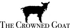 the crowned goat logo is shown in black and white, with an antelope on it's back