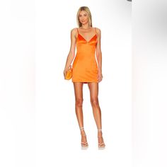 Satin, Strappy Back Mini Dress. Fitted To The Body. Available On Revolve And On Sale For $78. Nwt, Never Worn, Just Bought. Was A Preorder. Orange Fitted Slip Dress For Party, Flirty Orange Evening Mini Dress, Fitted Orange Slip Dress, Hoco Dress Mini, Orange Hoco Dress, Sorority Recruitment Outfits, Recruitment Outfits, Hoco Dress, Sorority Recruitment