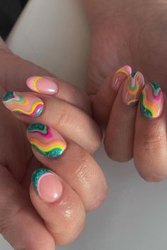 Shiny Neon Swirls Vibrant summer nails Vibrant Summer Nails, Nails Styles, Funky Nail Art, Summery Nails, Vibrant Nails, Bright Nails, Neon Nails