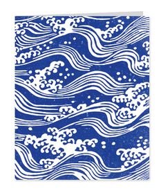 a blue and white card with waves on it