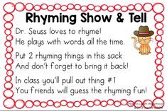 the rhyming show and tell game is shown with an image of a cat