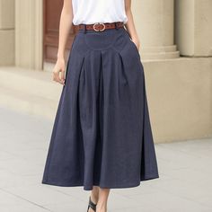 This sophisticated full-length A-line skirt is beautifully crafted from high-quality linen, exuding timeless elegance. Whether for a day at the office or an evening event, this linen skirt is a versatile and stylish choice. More colors: https://etsy.me/3VmPRAL DETAIL *50% Linen, 50% cotton *No Liner *Two side pockets *Back elastic waistband *Midi skirt *Belt model wears is not for sale * Perfect for Summer and spring *Machine Washable in Warm/Cold Water/Do not bleach /Mid-iron /Hang Dry *Great f Flowy A-line Maxi Skirt With Pockets, Flowy A-line Pleated Skirt With Pockets, Relaxed A-line Pleated Skirt With Pockets, Pleated A-line Skirt With Pockets, Pleated Skirt With Wide Hem For Work, Wide Hem Pleated Workwear Skirt, Wide Hem Pleated Skirt For Work, A-line Linen Pleated Maxi Skirt, Pleated Linen A-line Maxi Skirt