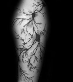 a black and white photo of a man's arm with some branches on it