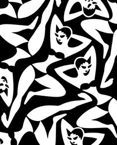 an abstract black and white image of people with masks on their faces, in different poses