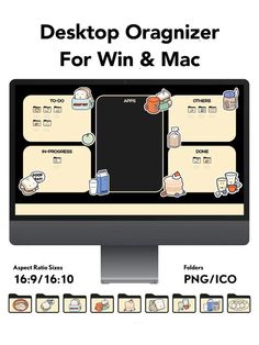 a computer screen with the words desktop organizer for win and mac