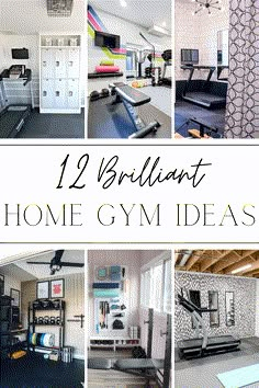 there are many different gym equipment in this photo collage with the words, 12 brilliant home gym ideas