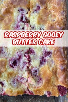 raspberry gooey butter cake is cut into squares and placed on a baking sheet