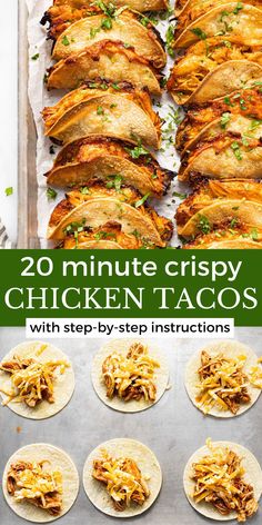 chicken tacos with step - by - step instructions on how to make them in minutes