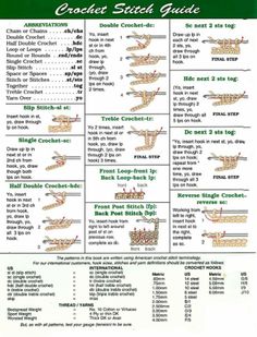 the instructions for crochet stitch guide are shown in green and white, as well as