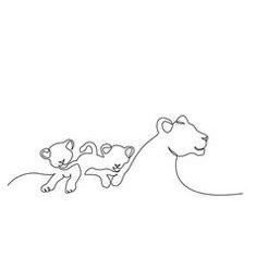 a drawing of two lions pulling a baby lion across the air with its mouth open