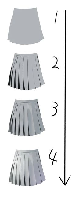 three different skirts with the measurements for each skirt and how to measure them in order