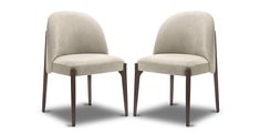 two chairs sitting side by side in front of a white background and one has a light colored upholstered back