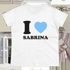 a t - shirt with the word i love sabrina in black and blue