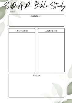 a blank sheet with leaves on it and the words, saap bible study written in black