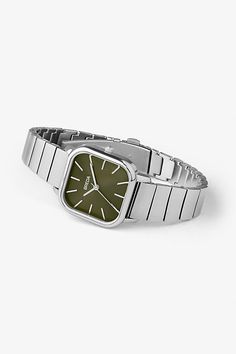 A modern approach to a distinctive and classic style. The Esther watch from BREDA carries a bold 26mm square case, sun-ray brushed dial, and fastens with a stainless steel bracelet. A style that transcends occasion or trend, created with timeless design in mind. Content + Care 316L Stainless Steel Clean your band with the use of a damp cloth and mild leather cleaner. Imported Size + Fit 26MM Case Diameter | BREDA Esther Watch in Silver at Urban Outfitters Fancy Watches Men, Silver Mens Jewelry, Streetwear Watches, Vintage Watch Aesthetic, Men Bracelet Design, Silver Watch Men, Square Watches For Men, Watch Png, Rico Suave