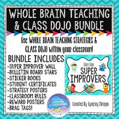 the whole brain teaching and class dojo bundle is shown in blue chevrons