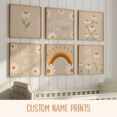 a baby's nursery wall with flowers and sunflowers in pastel colors