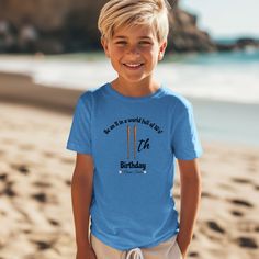 This Bella Canvas 3001Y t-shirt is for a boy who is turning 11 and likes baseball.  The design features graphics of two upright baseball bats that represent the number 11.  The text at the top of the design reads, "Be an 11 in a World Full of 10's!"  Text at the bottom of the design indicates it's the 11th Birthday, and the shirt is personalized by printing the youth's name at the bottom of the design.  The name is bracketed by baseballs. Kids will love this custom youth short sleeve tee.  It is Blue T-shirt For Father's Day Birthday, Trending Boys Haircuts, Boy Haircuts Long, Boys Haircut, Hair Layers, Baseball Bats, Birthday Personalized, Number 11, Personalized Baseballs