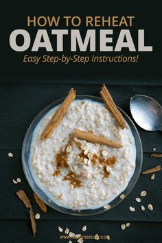 oatmeal in a bowl with cinnamon sticks and spoons on the side