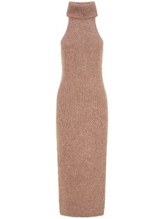 oat beige ribbed detailing roll neck sleeveless fitted waistline mid-length Beauty Hair Makeup, Ribbed Dress, Ribbed Dresses, Roll Neck, Fashion Nails, Mid Length, Day Dresses, Knit Dress, Mock Neck