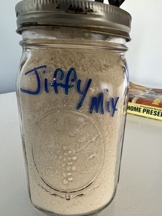 there is a jar with some writing on it